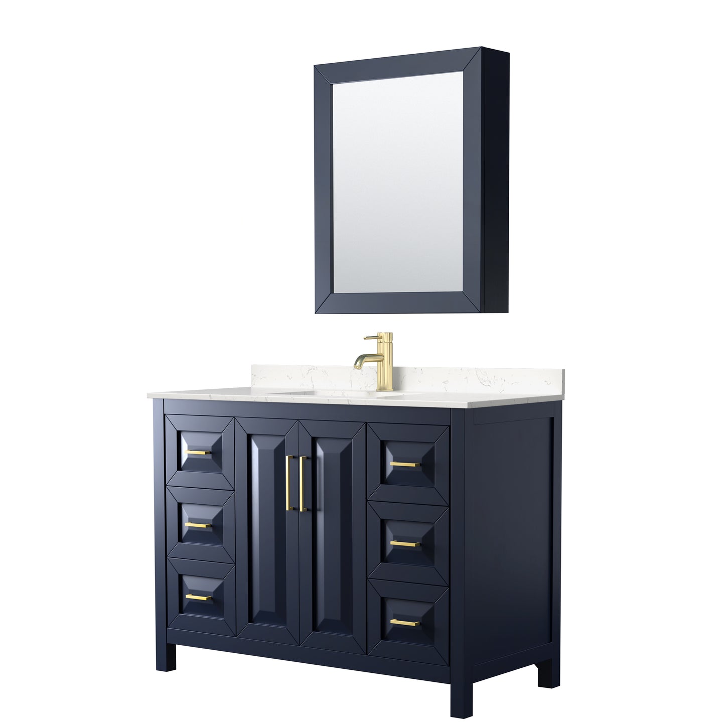Daria 48" Single Vanity in Blue, Carrara Cultured Marble Top, Medicine Cabinet