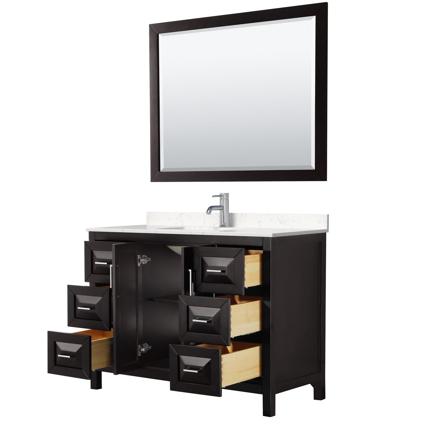 Daria 48" Single Vanity in Espresso, Carrara Cultured Marble Top, 46" Mirror