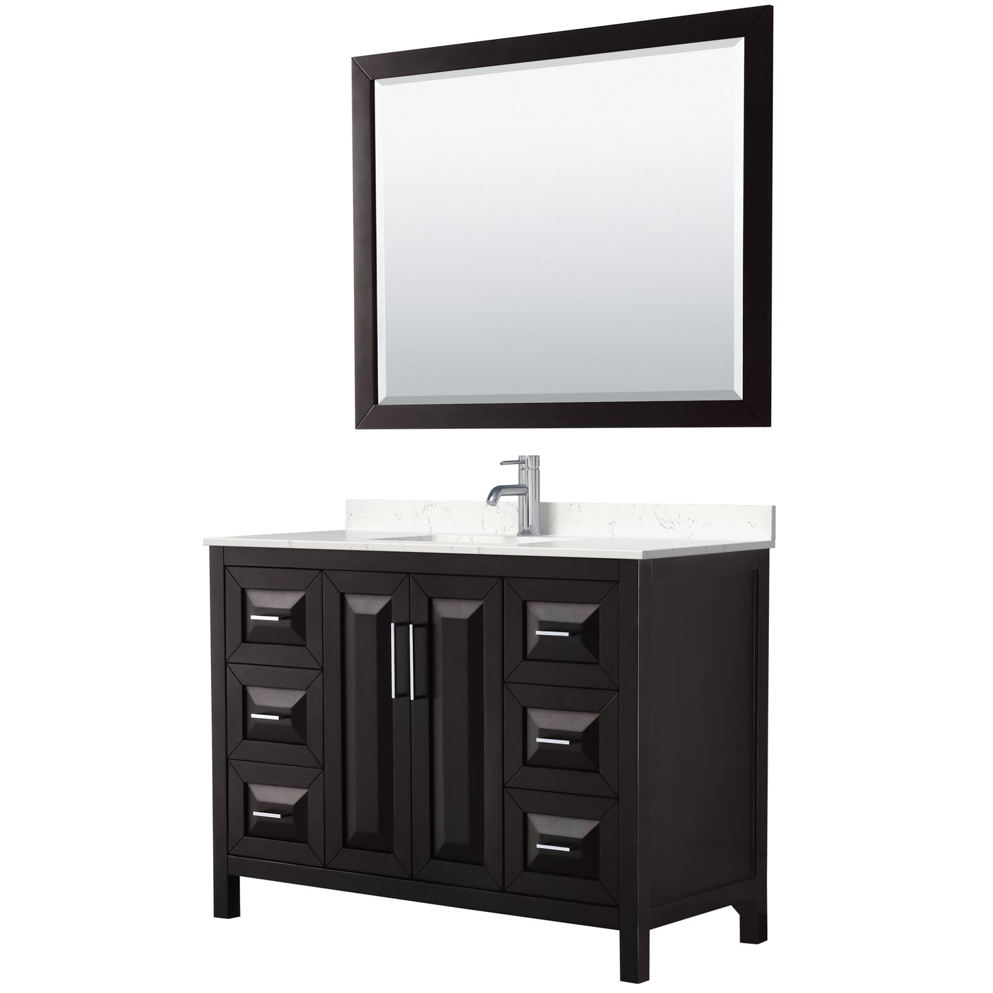 Daria 48" Single Vanity in Espresso, Carrara Cultured Marble Top, 46" Mirror