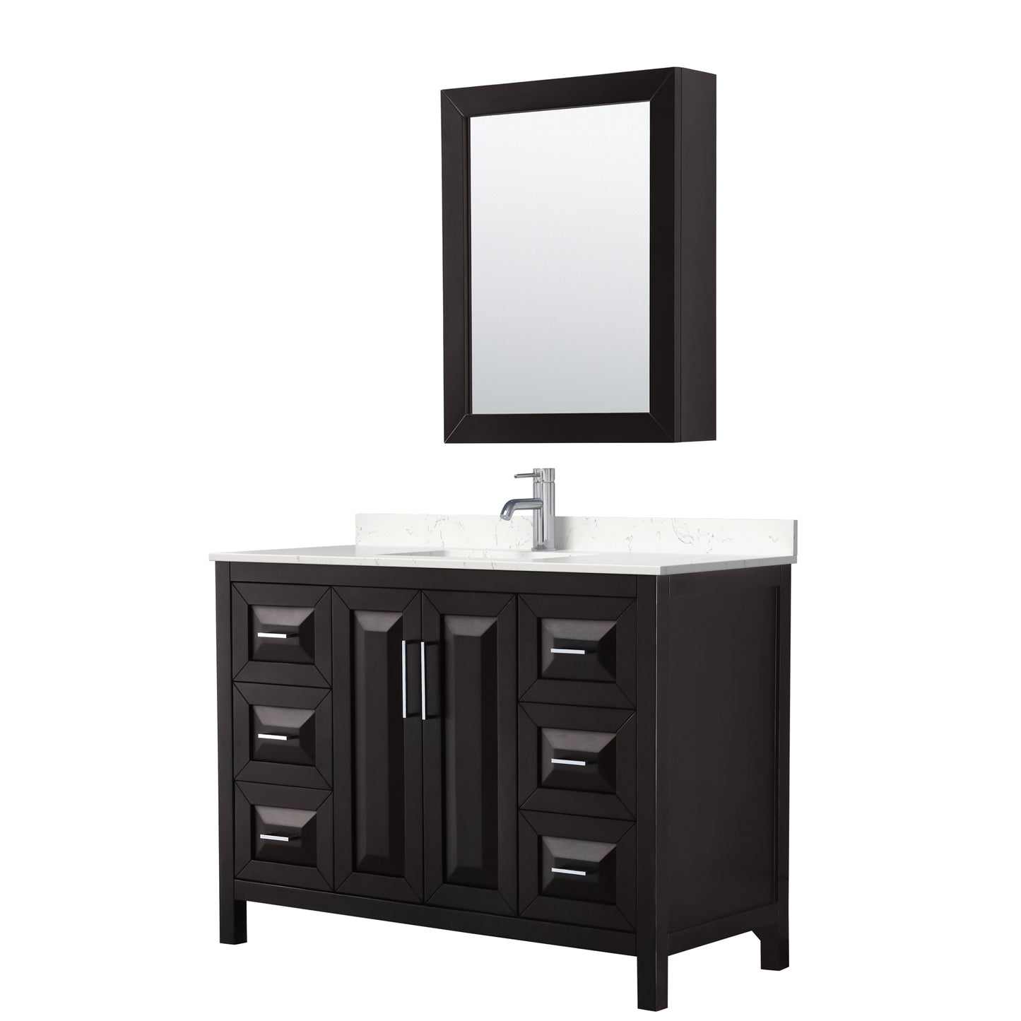 Daria 48" Single Vanity in Espresso, Carrara Marble Top, Medicine Cabinet