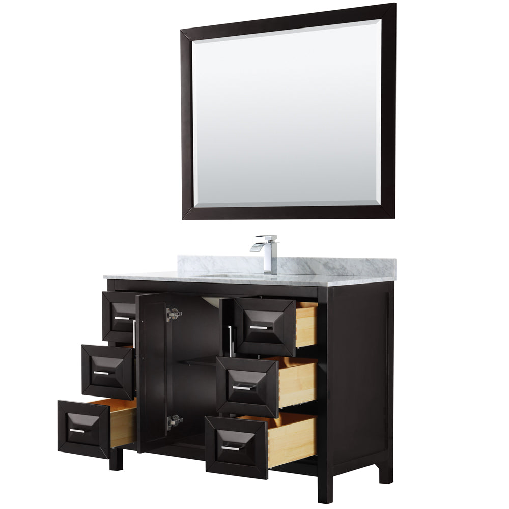 Daria 48" Single Vanity in Dark Espresso, Top, Square Sink, 46" Mirror