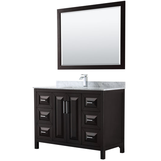 Daria 48 inch Single Bathroom Vanity in Dark Espresso, White Carrara Marble Countertop, Undermount Square Sink, and 46 inch Mirror