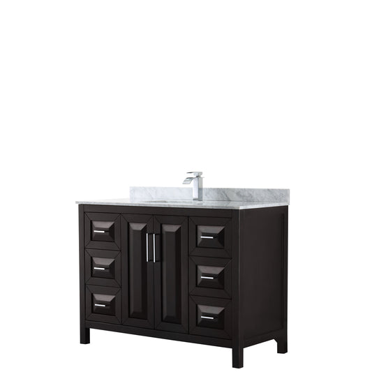 Daria 48 inch Single Bathroom Vanity in Dark Espresso, White Carrara Marble Countertop, Undermount Square Sink, and No Mirror