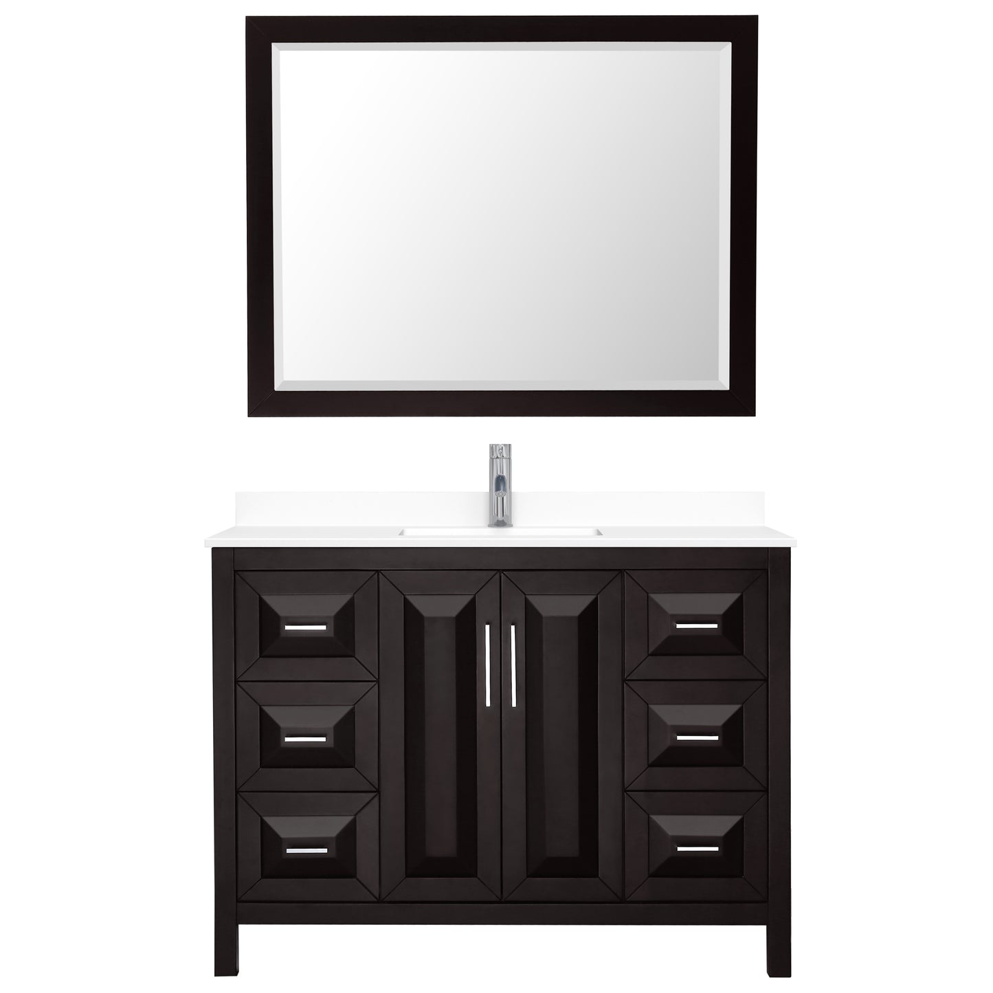 Daria 48" Single Vanity in Dark Espresso, White Cultured Marble Top, 46" Mirror