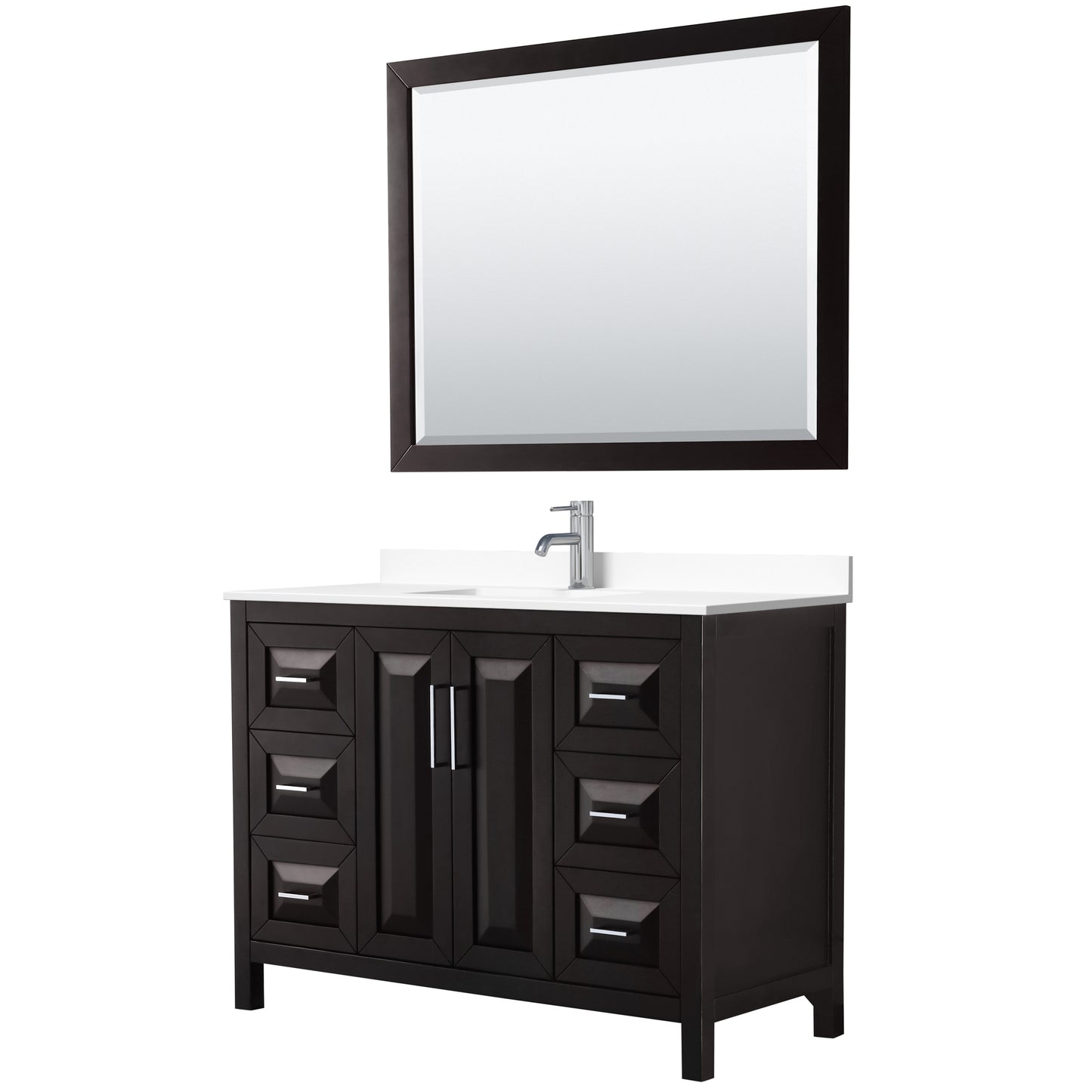 Daria 48" Single Vanity in Dark Espresso, White Cultured Marble Top, 46" Mirror