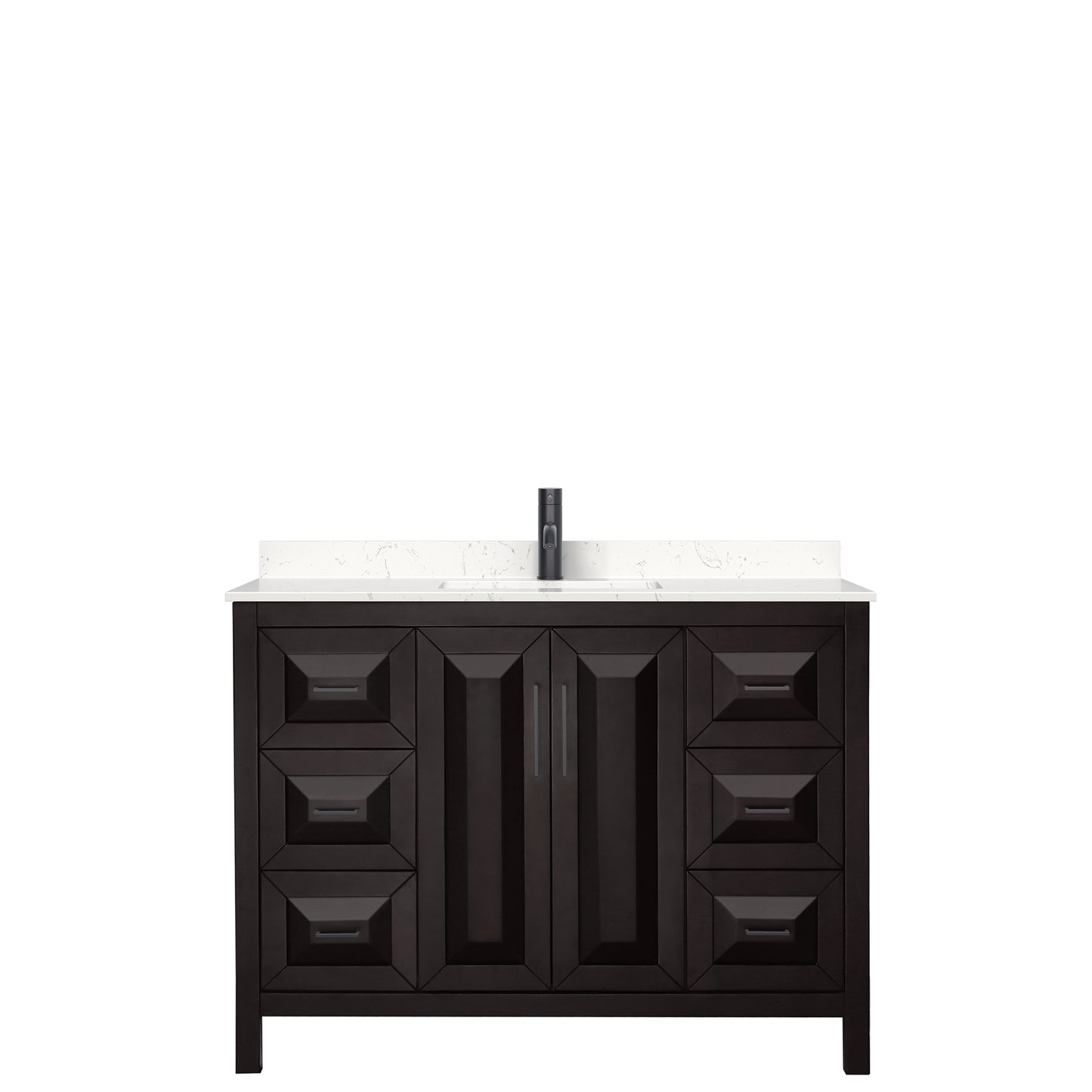 Daria 48" Single Vanity in Dark Espresso, Carrara Marble Top, Black Trim