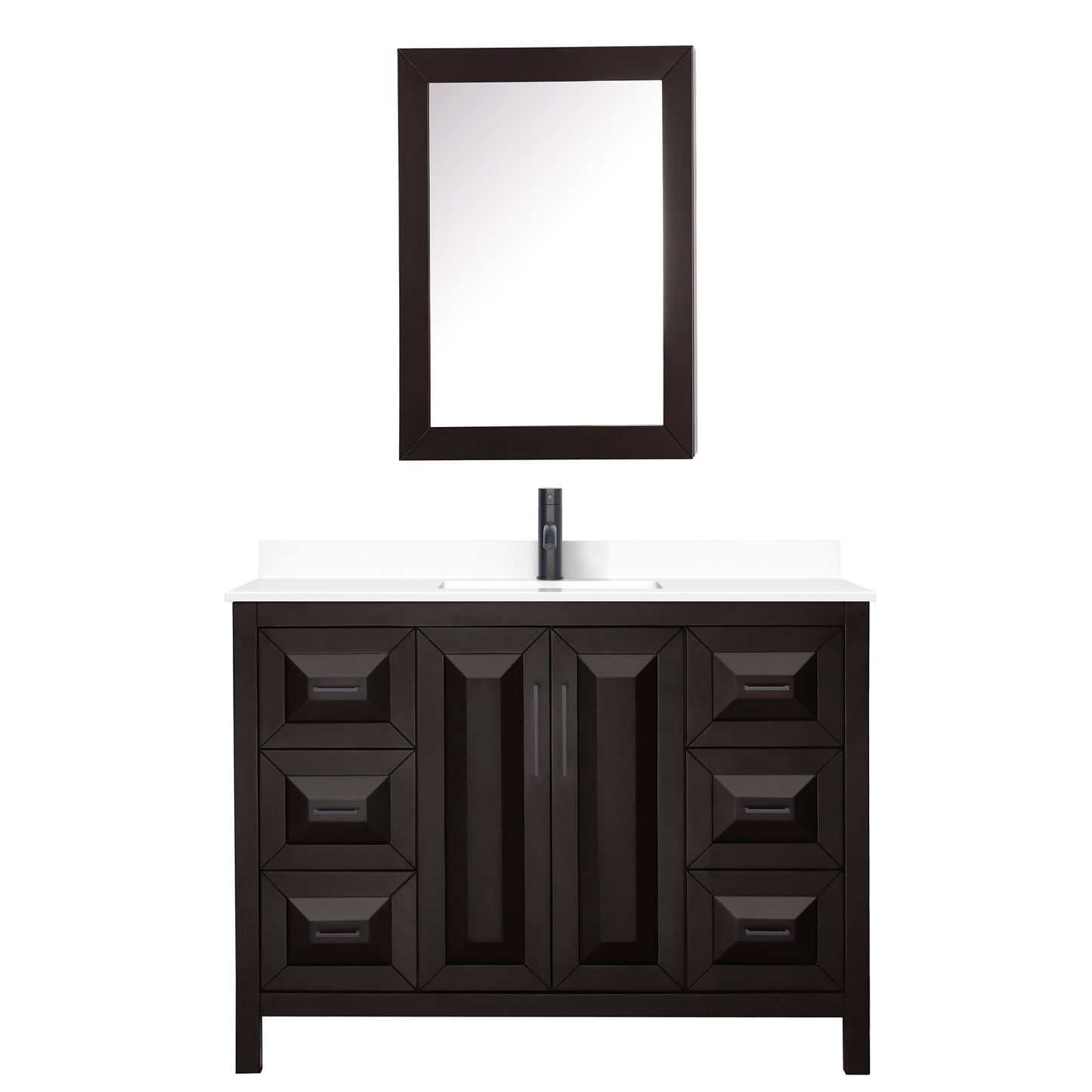 Daria 48" Espresso Single Vanity, White Marble Top, Black Trim, Medicine Cabinet