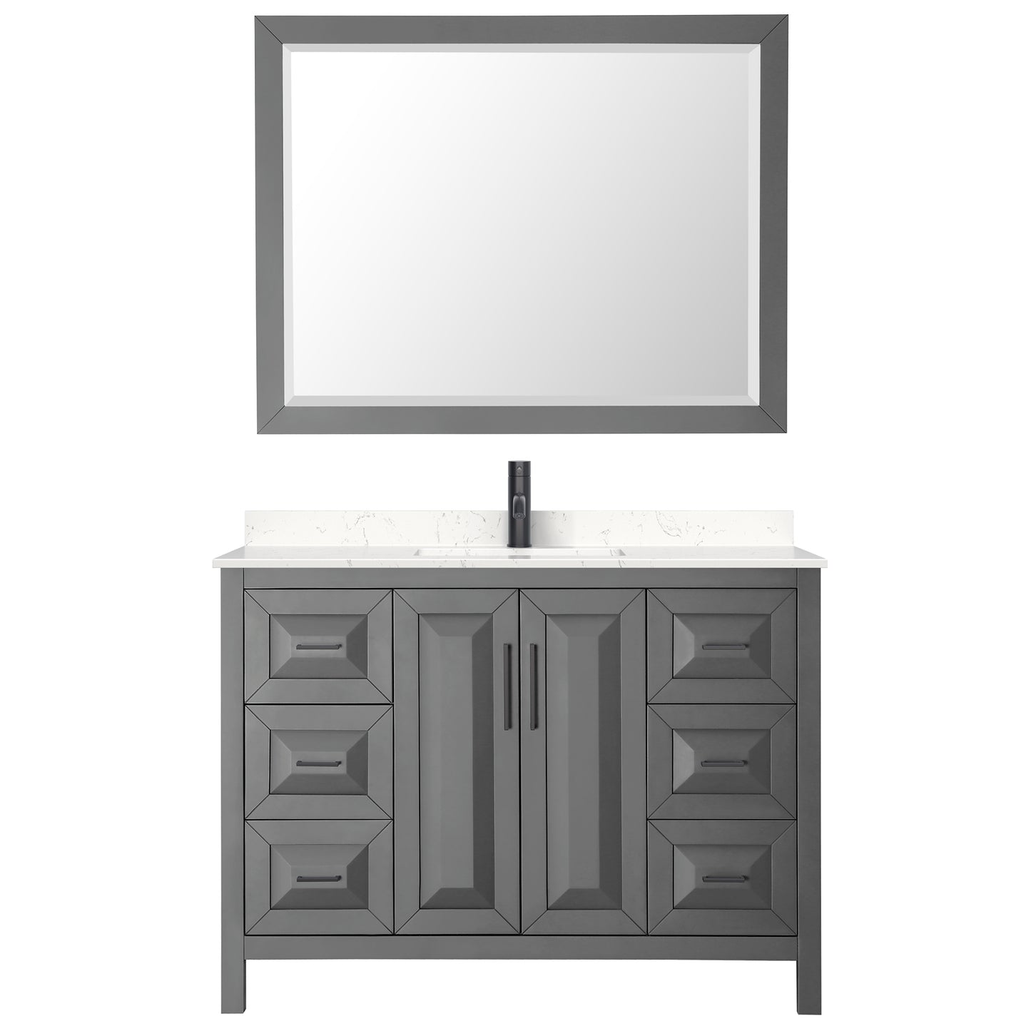 Daria 48" Single Vanity in Dark Gray, Carrara Marble Top, Black Trim, 46" Mirror