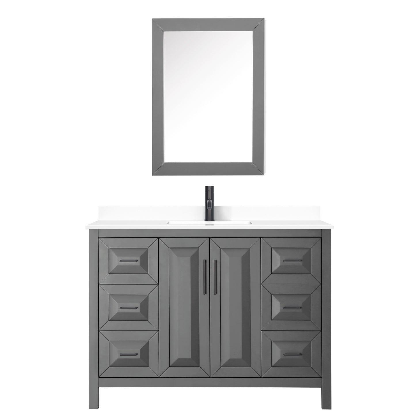 Daria 48" Gray Single Vanity, White Marble Top, Black Trim, Medicine Cabinet