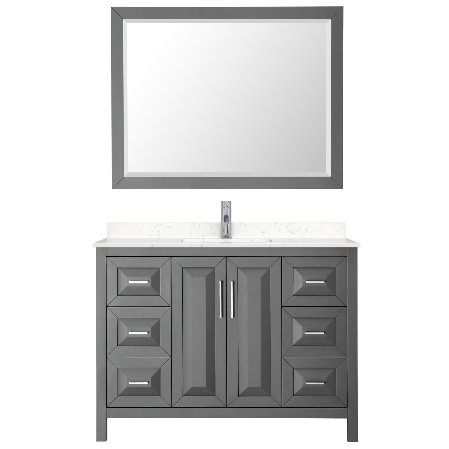 Daria 48" Single Vanity in Dark Gray, Carrara Cultured Marble Top, 46" Mirror