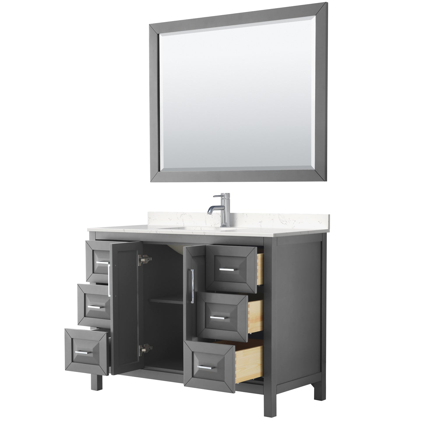 Daria 48" Single Vanity in Dark Gray, Carrara Cultured Marble Top, 46" Mirror
