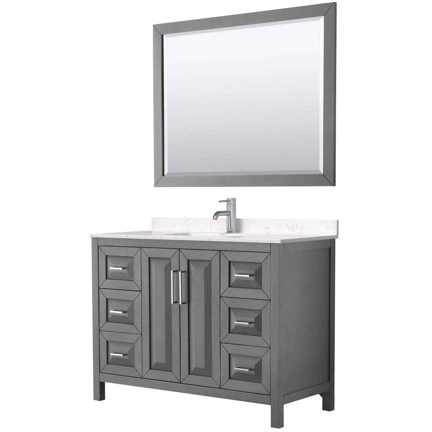 Daria 48" Single Vanity in Dark Gray, Carrara Cultured Marble Top, 46" Mirror