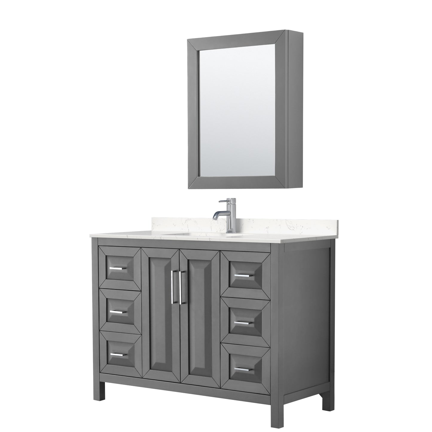 Daria 48" Single Vanity in Gray, Carrara Cultured Marble Top, Medicine Cabinet