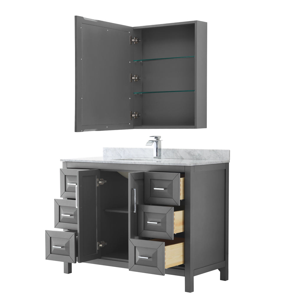 Daria 48" Single Vanity in Dark Gray, Top, Square Sink, Medicine Cabinet