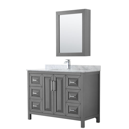 Daria 48 inch Single Bathroom Vanity in Dark Gray, White Carrara Marble Countertop, Undermount Square Sink, and Medicine Cabinet