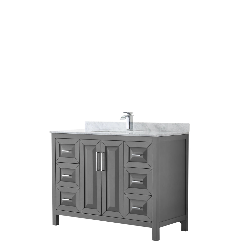 Daria 48 inch Single Bathroom Vanity in Dark Gray, White Carrara Marble Countertop, Undermount Square Sink, and No Mirror