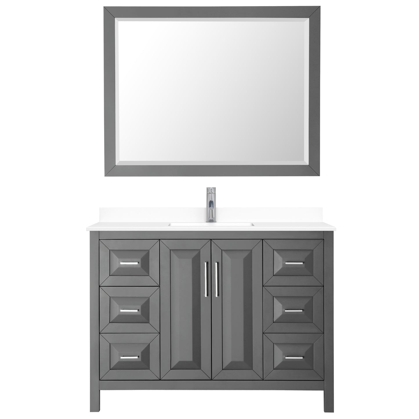 Daria 48" Single Vanity in Dark Gray, White Cultured Marble Top, 46" Mirror