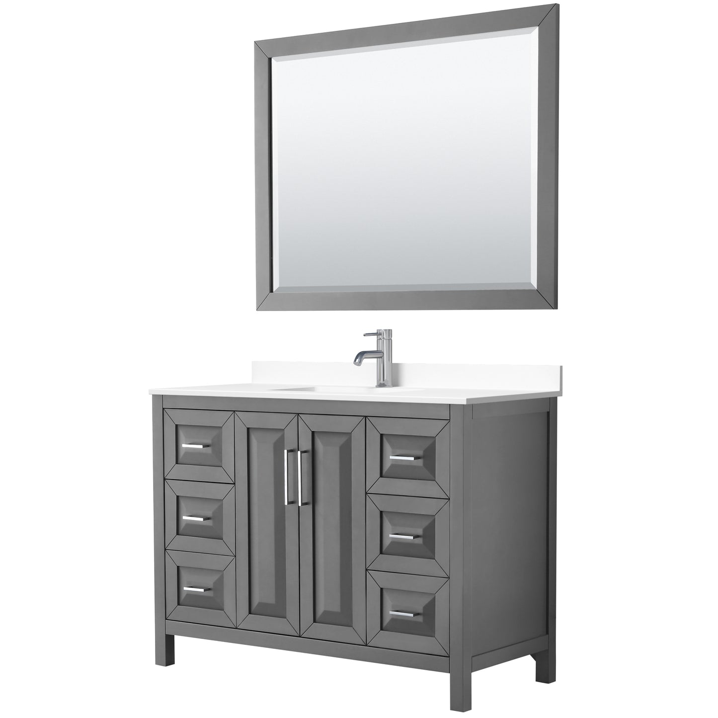 Daria 48" Single Vanity in Dark Gray, White Cultured Marble Top, 46" Mirror