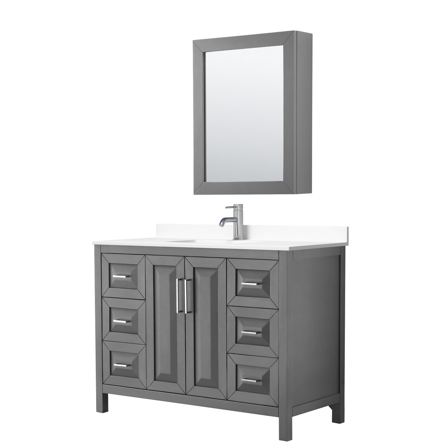 Daria 48" Single Vanity in Gray, White Cultured Marble Top, Medicine Cabinet