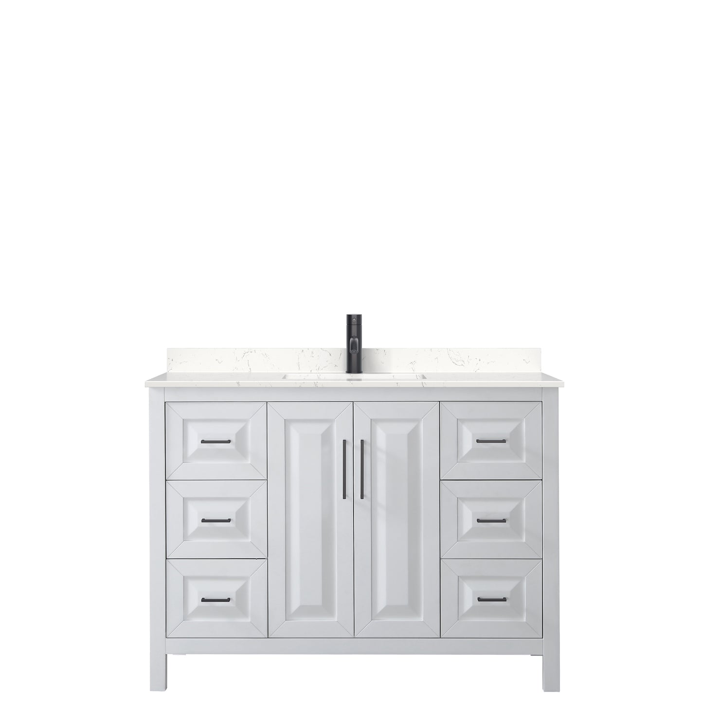 Daria 48" Single Vanity in White, Carrara Cultured Marble Top, Black Trim