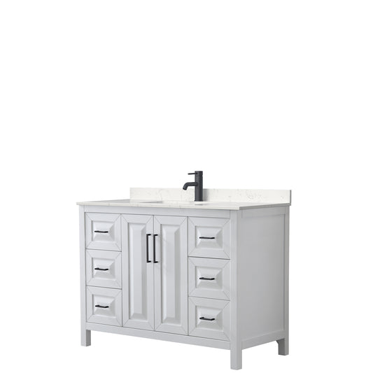 Daria 48" Single Vanity in White, Carrara Cultured Marble Top, Black Trim