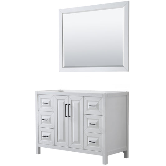 Daria 48" Single Vanity in White, No Top, No Sink, Matte Black Trim, 46" Mirror