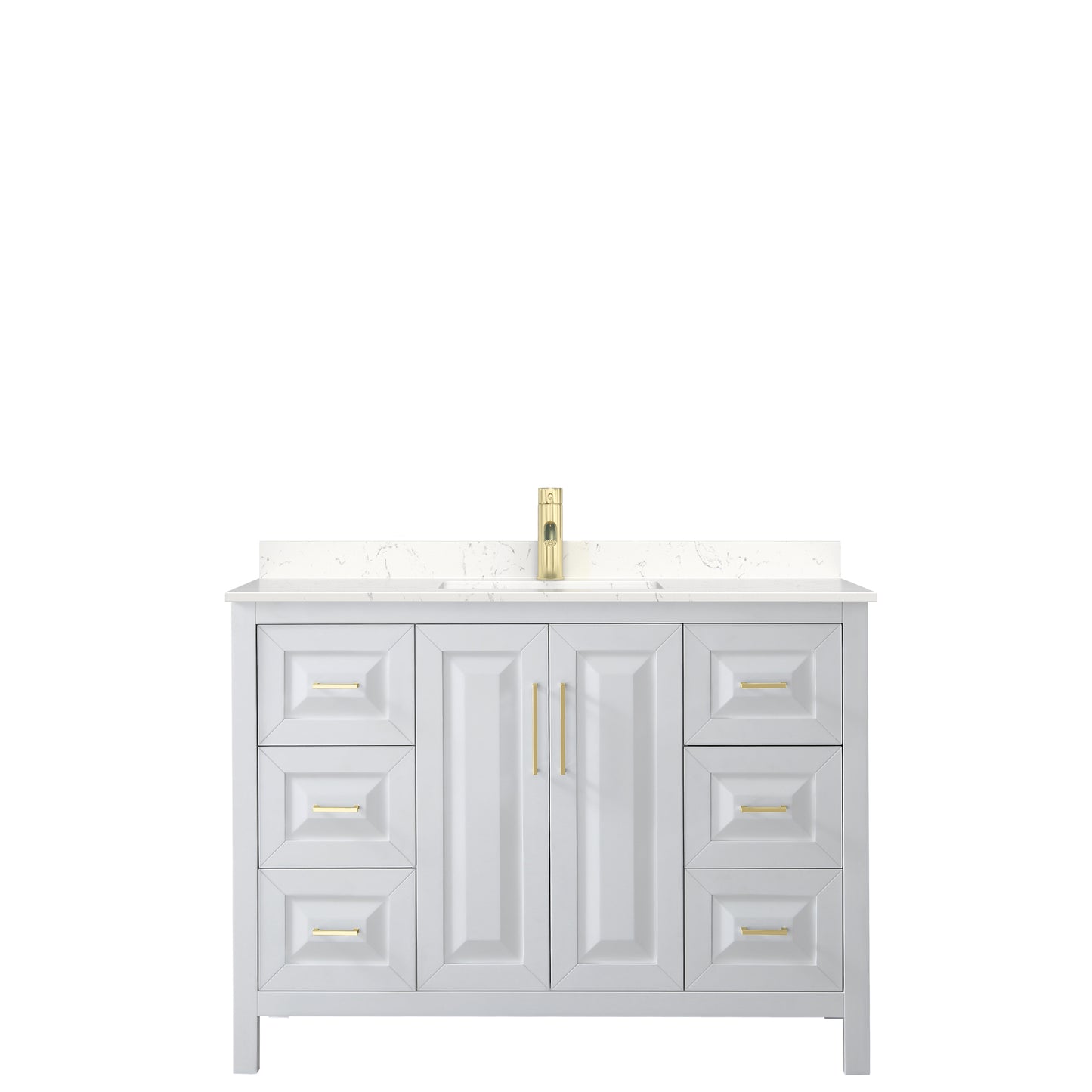 Daria 48" Single Vanity in White, Carrara Cultured Marble Top, Gold Trim