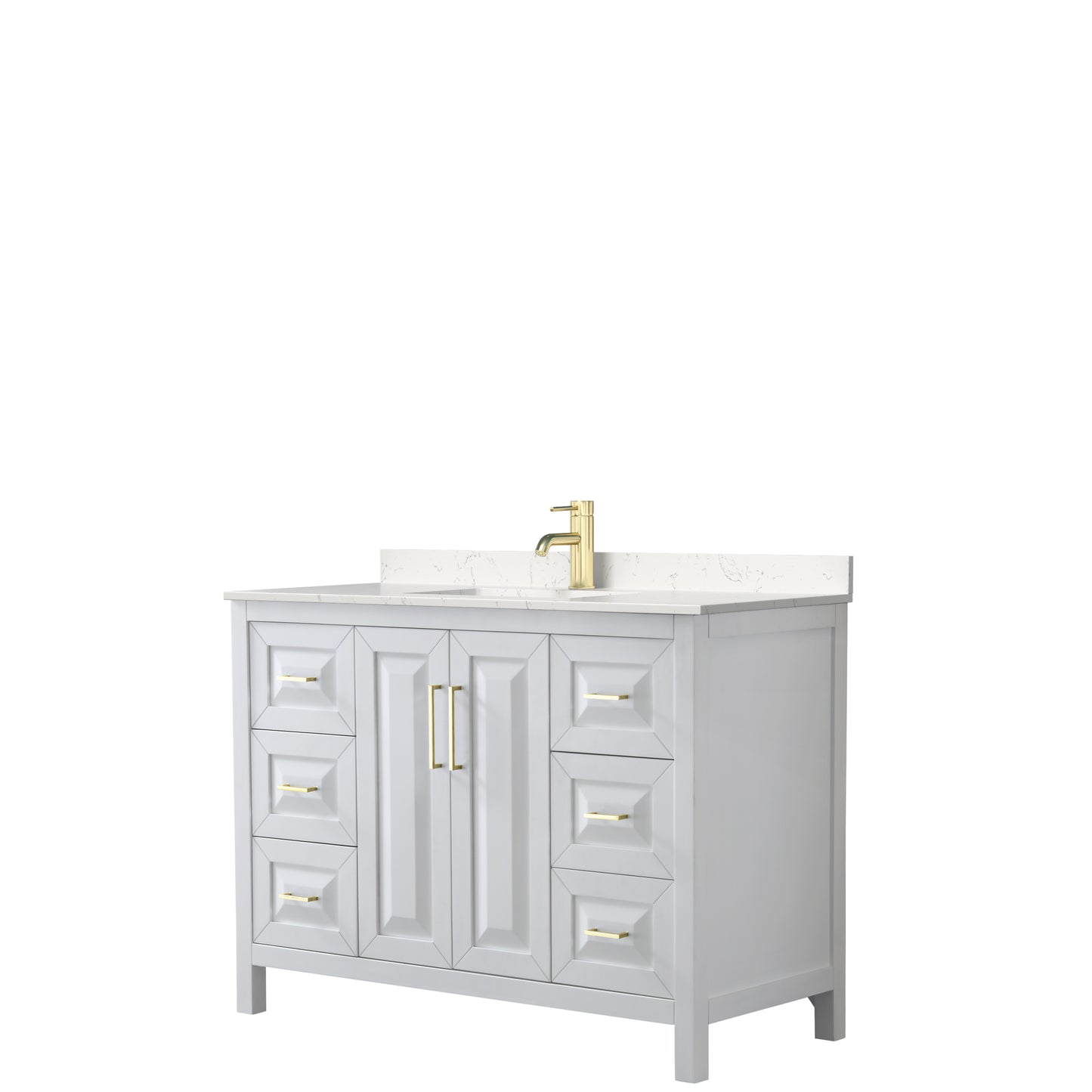 Daria 48" Single Vanity in White, Carrara Cultured Marble Top, Gold Trim