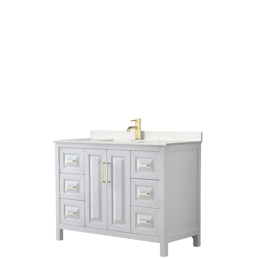 Daria 48" Single Vanity in White, Carrara Cultured Marble Top, Gold Trim