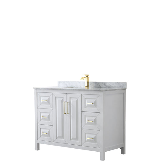Daria 48" Single Vanity in White, Top, Square Sink, Brushed Gold Trim