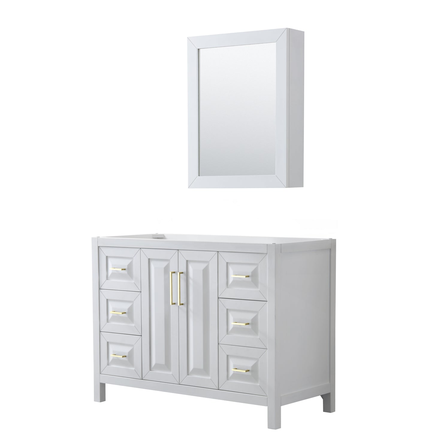 Daria 48" Single Vanity in White, No Top, No Medicine Cabinet, Brushed Gold Trim