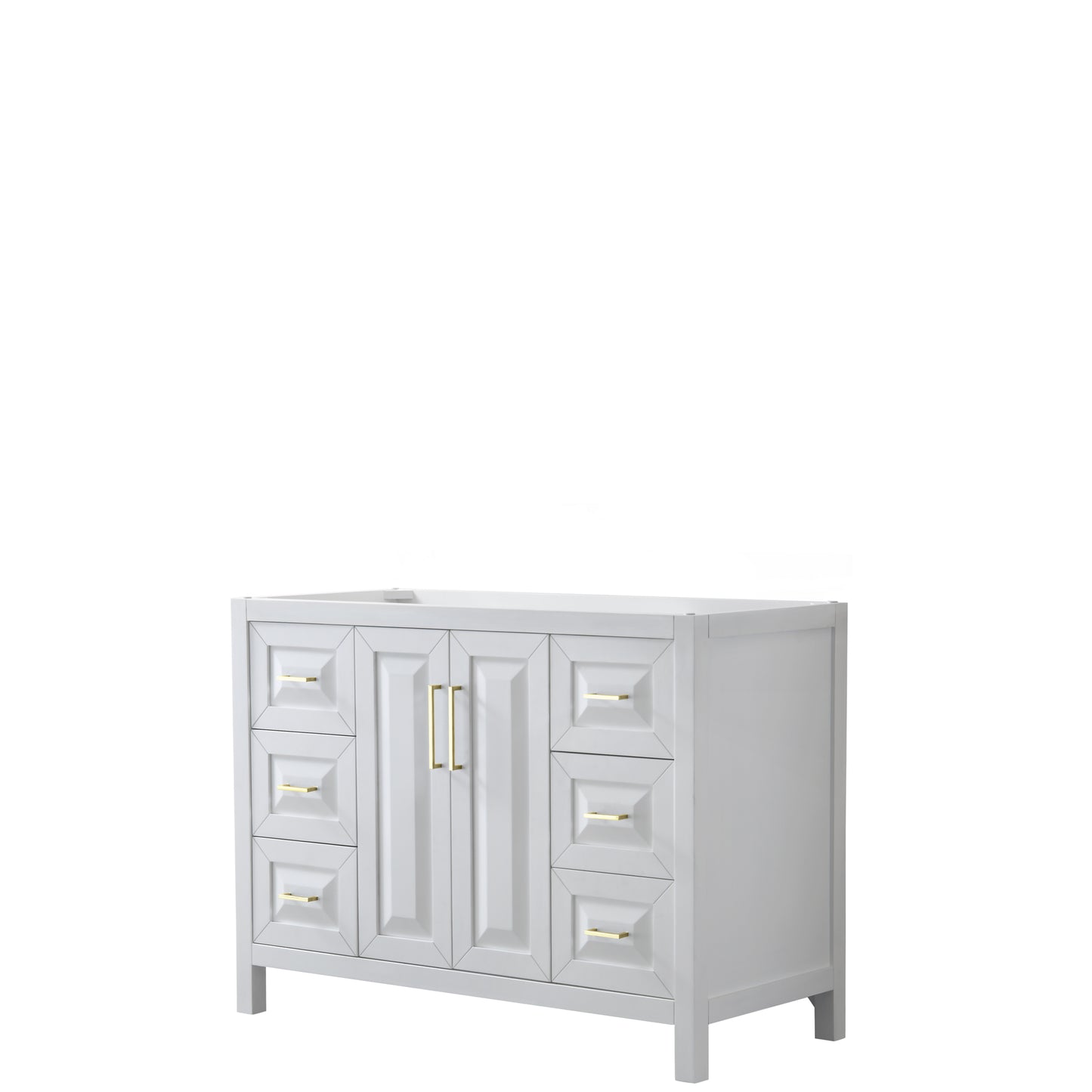 Daria 48" Single Vanity in White, No Top, No Sink, Brushed Gold Trim