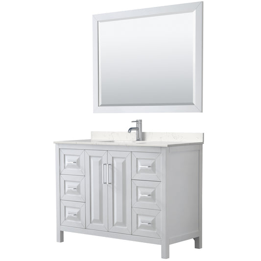 Daria 48" Single Vanity in White, Carrara Cultured Marble Top, Sink, 46" Mirror