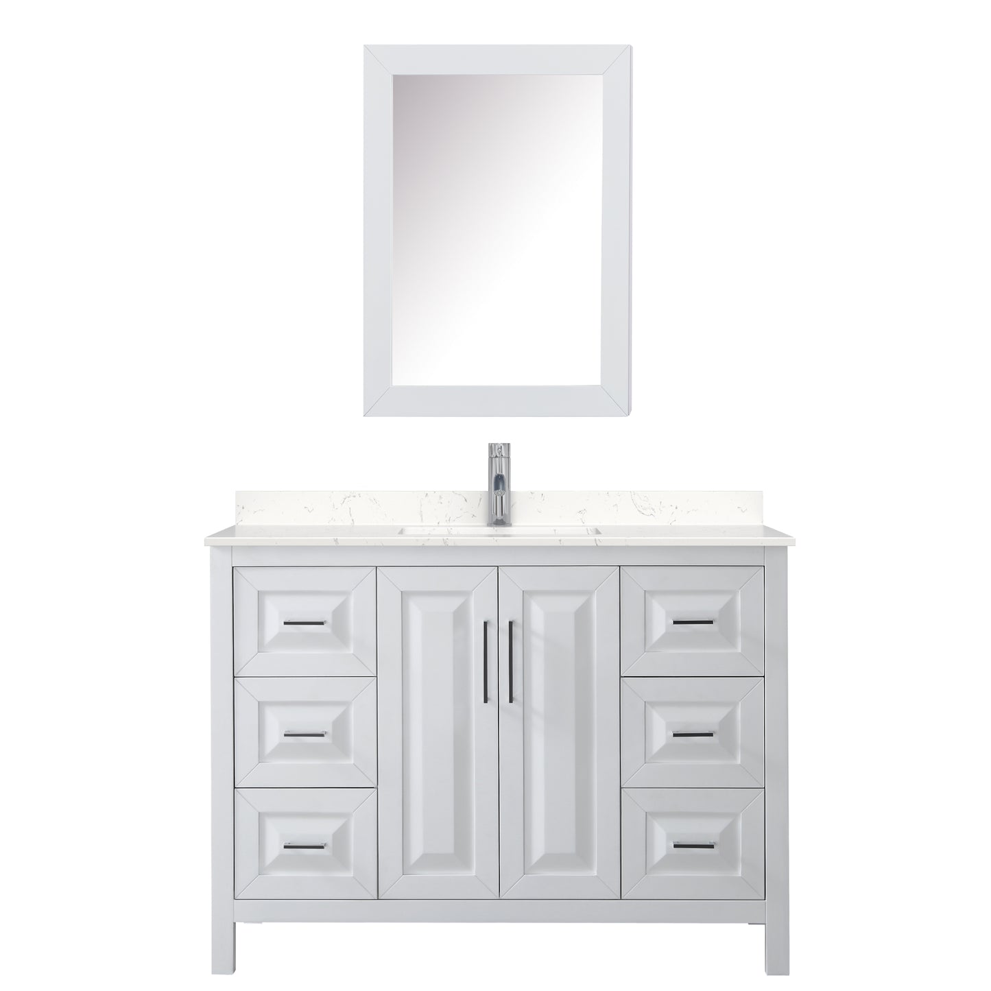 Daria 48" Single Vanity in White, Carrara Cultured Marble Top, Medicine Cabinet