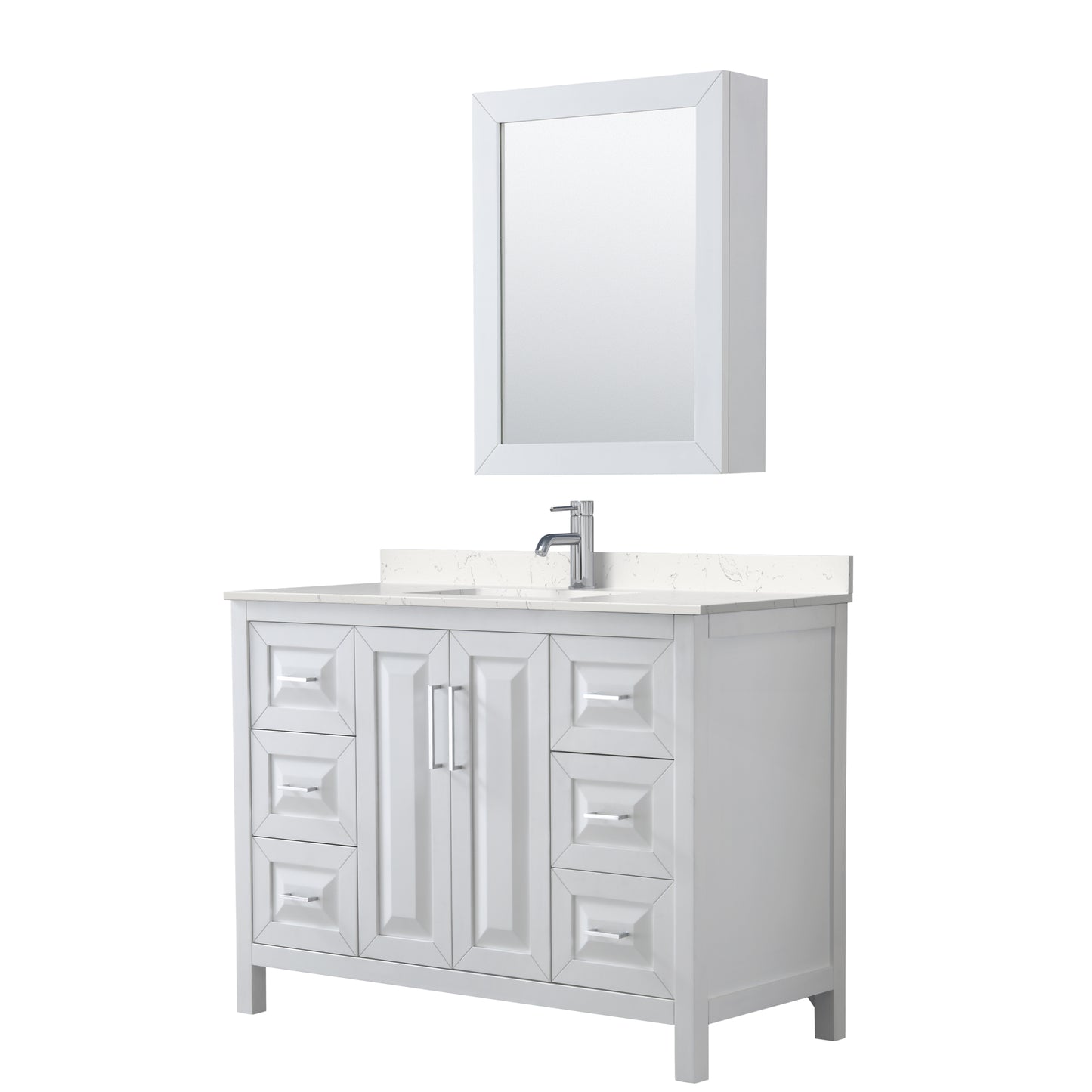 Daria 48" Single Vanity in White, Carrara Cultured Marble Top, Medicine Cabinet