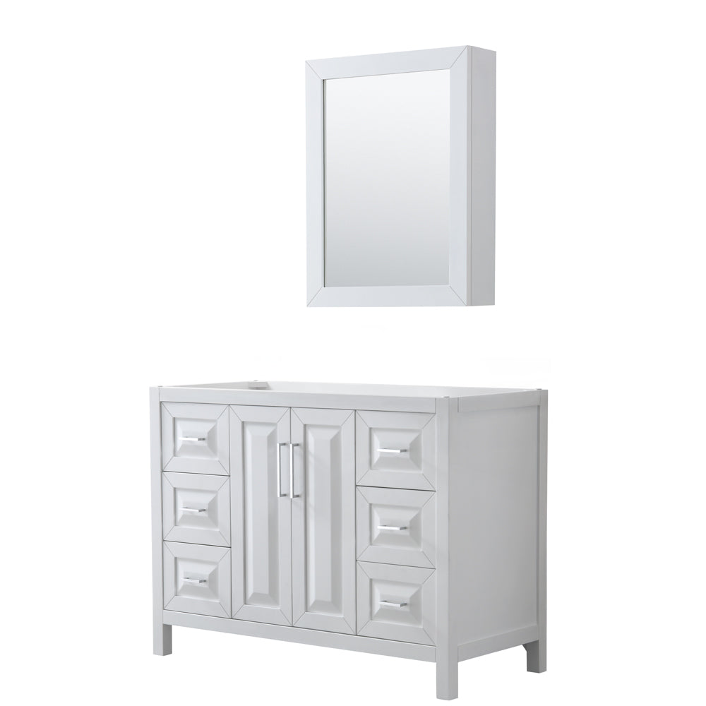 Daria 48" Single Vanity in White, No Top, No Sink, Medicine Cabinet