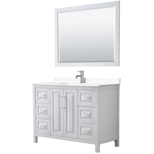Daria 48" Single Vanity in White, White Cultured Marble Top, Sink, 46" Mirror