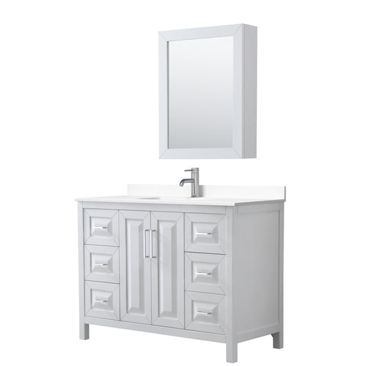 Daria 48" Single Vanity in White, White Cultured Marble Top, Medicine Cabinet