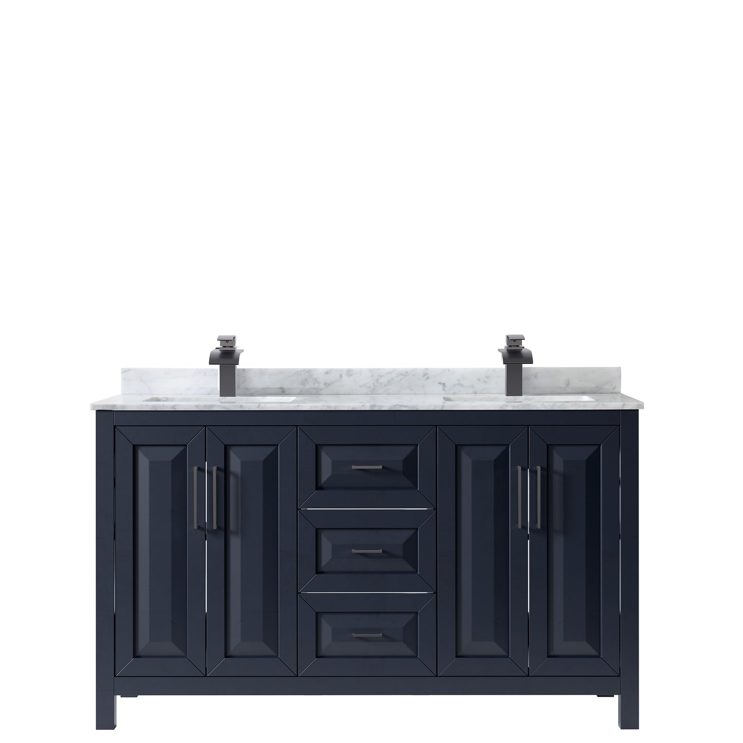 Daria 60" Double Vanity in Dark Blue, Top, Square Sinks, Matte Black Trim