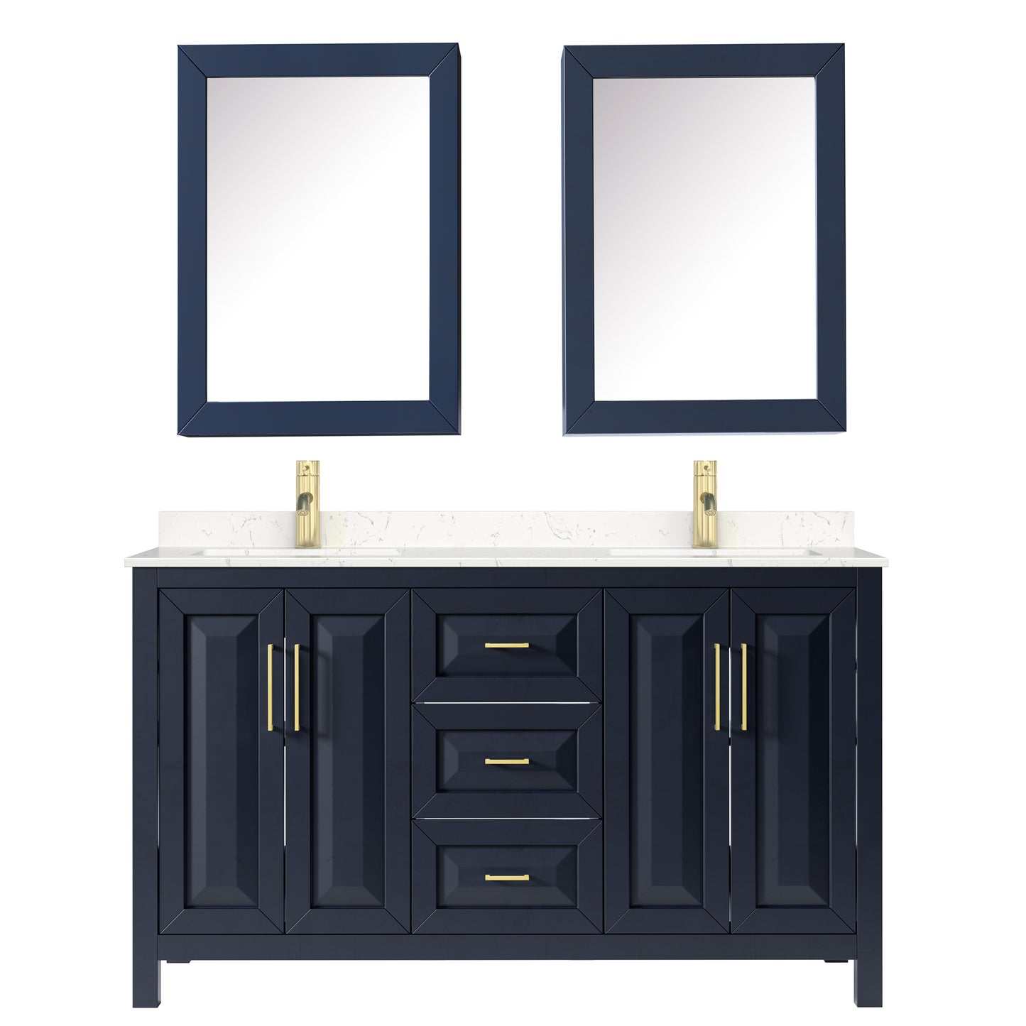 Daria 60" Double Vanity in Blue, Carrara Cultured Marble Top, Medicine Cabinets