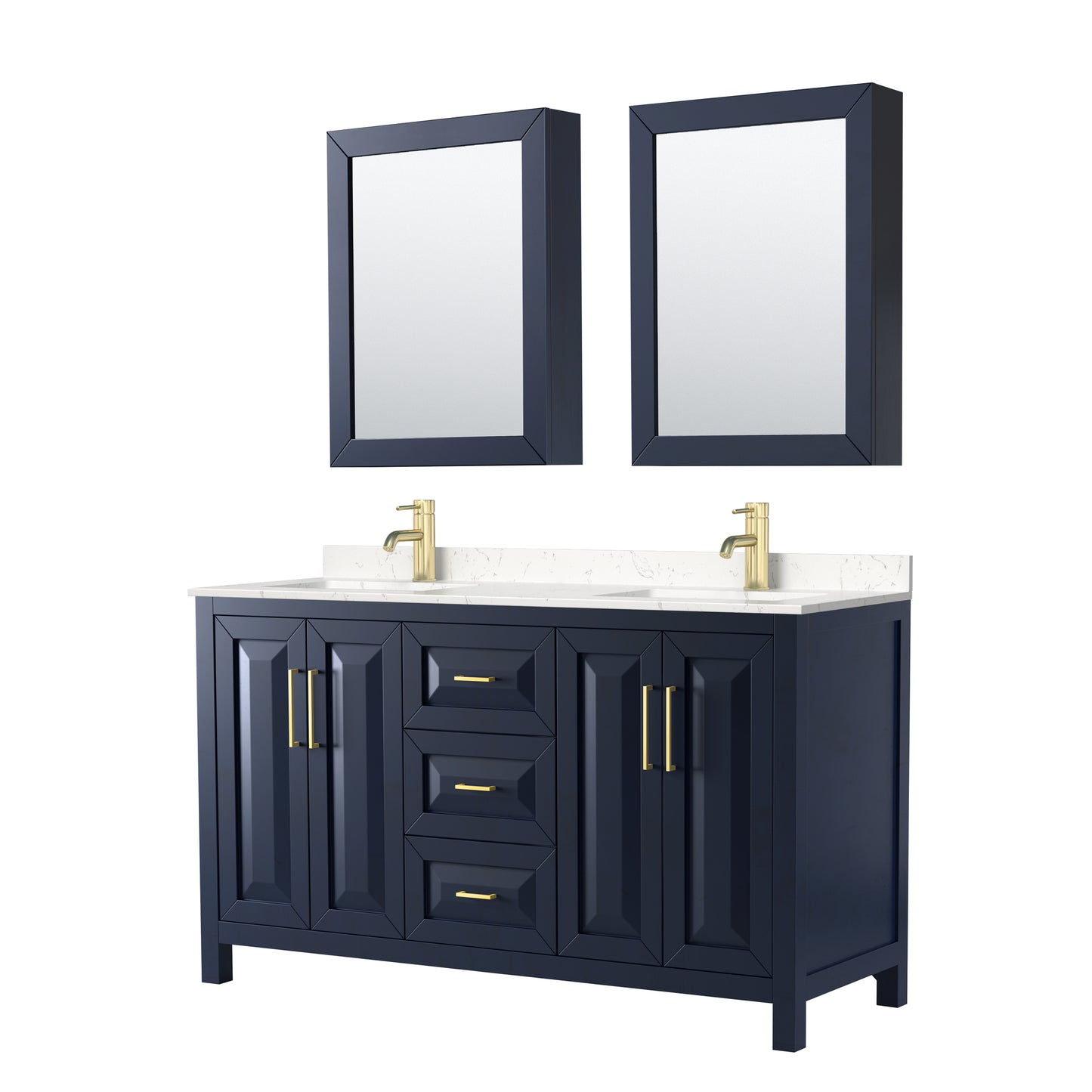 Daria 60" Double Vanity in Blue, Carrara Cultured Marble Top, Medicine Cabinets
