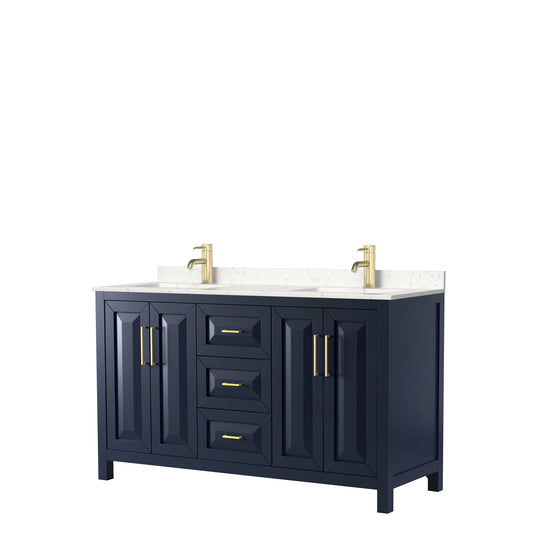 Daria 60" Double Vanity in Dark Blue, Carrara Cultured Marble Top, Sinks