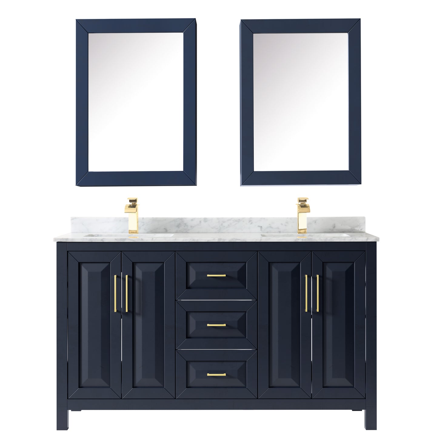 Daria 60" Double Vanity in Dark Blue, Top, Square Sinks, Medicine Cabinets