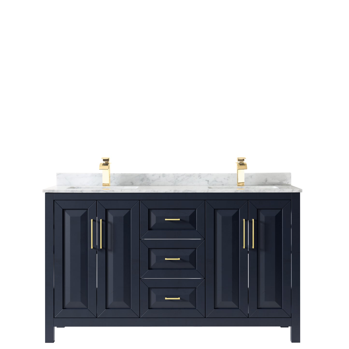 Daria 60" Double Vanity in Dark Blue, Top, Square Sinks, No Mirror