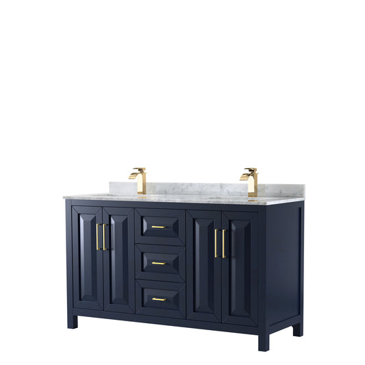 Daria 60" Double Vanity in Dark Blue, Top, Square Sinks, No Mirror