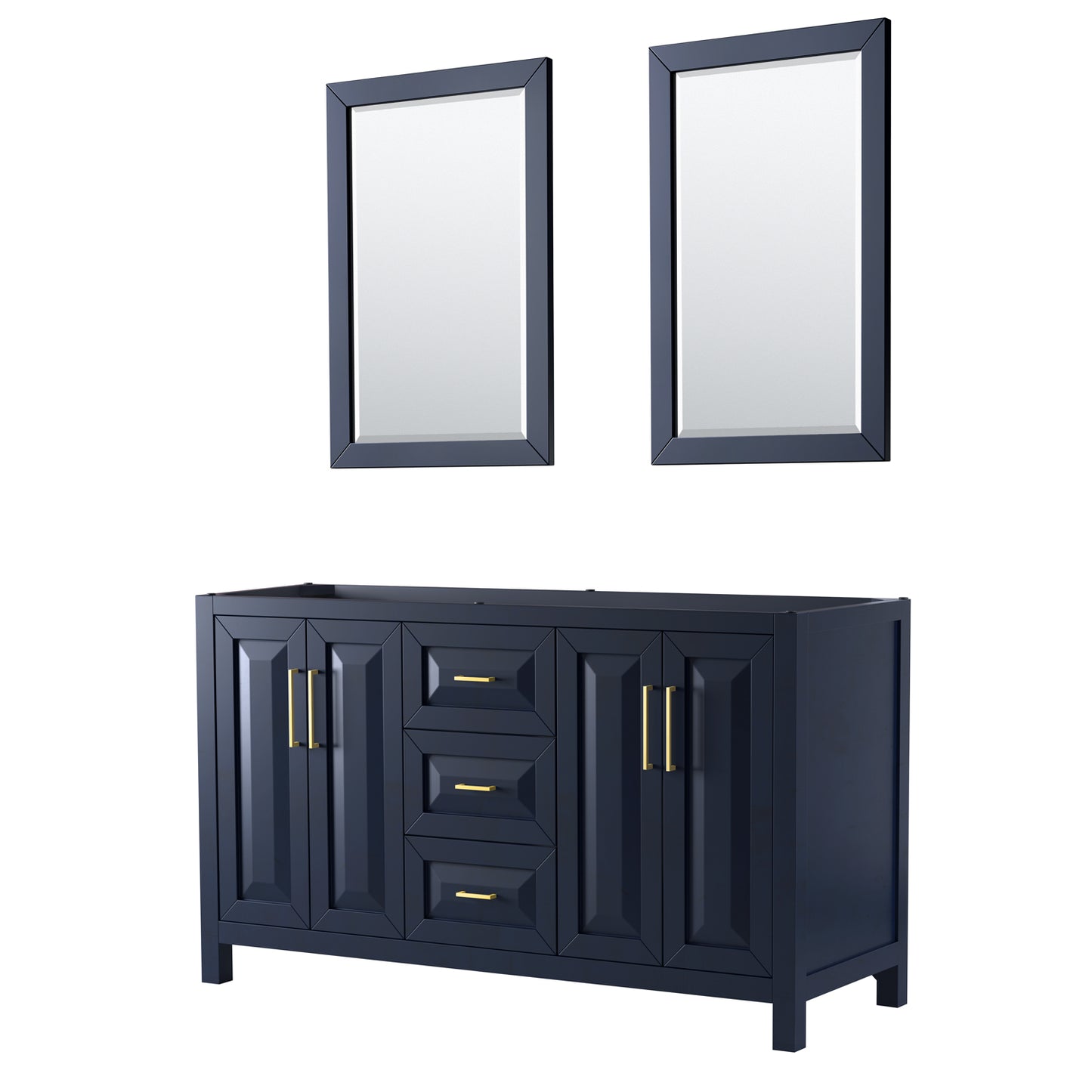Daria 60" Double Vanity in Dark Blue, No Top, No Sink, 24" Mirrors