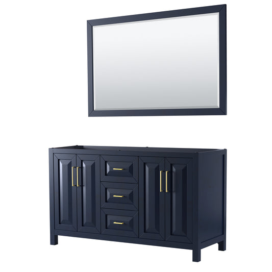 Daria 60" Double Vanity in Dark Blue, No Top, No Sink, 58" Mirror
