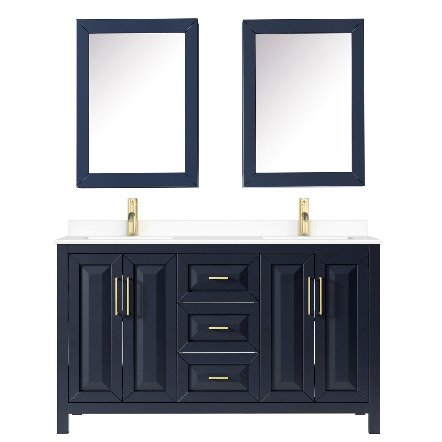 Daria 60" Double Vanity in Blue, White Cultured Marble Top, Medicine Cabinets