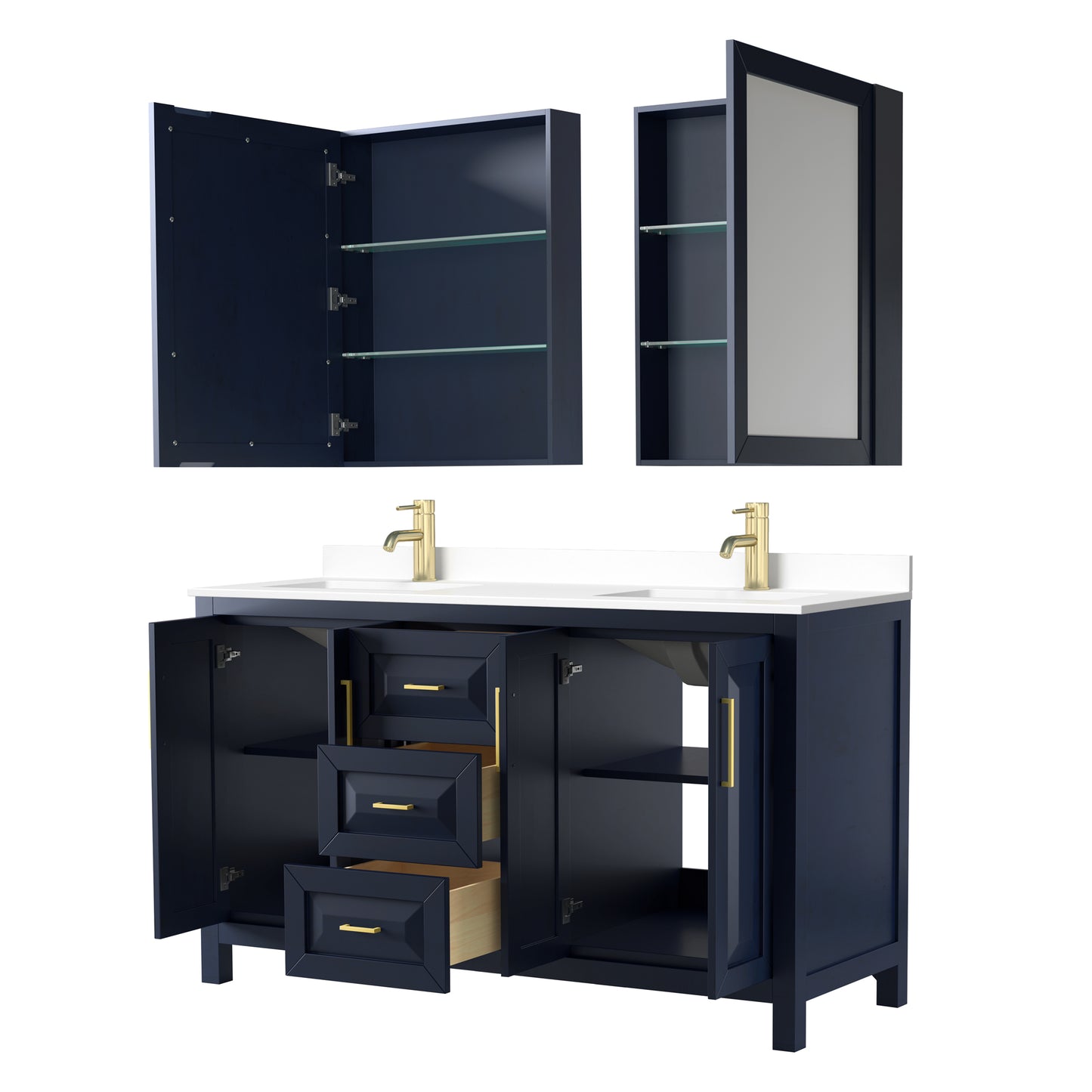 Daria 60" Double Vanity in Blue, White Cultured Marble Top, Medicine Cabinets