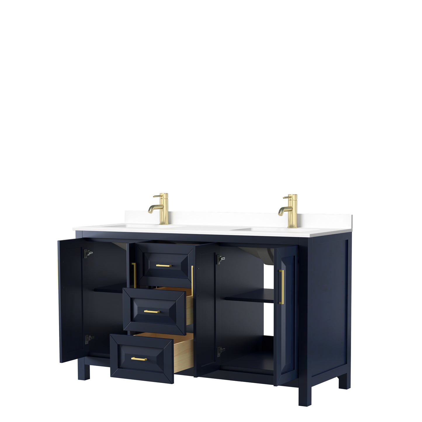 Daria 60" Double Vanity in Dark Blue, White Cultured Marble Top, Sinks